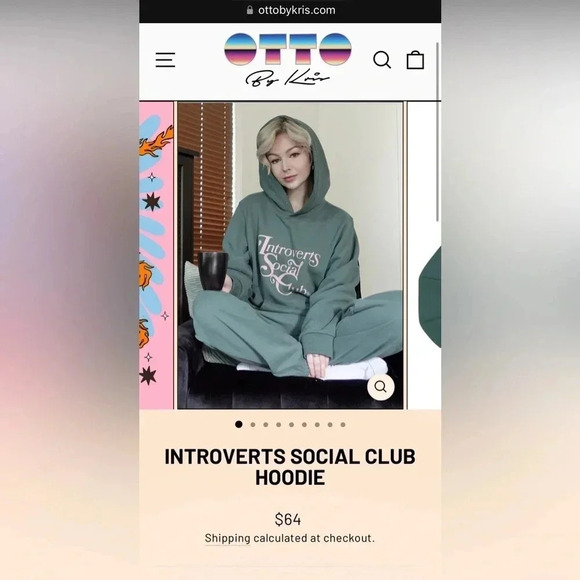 NWT OTTO BY KRIS AUTHENTIC INTROVERTS SOCIAL CLUB HOODIE SMALL KANGAROO Pockets - Picture 3 of 10